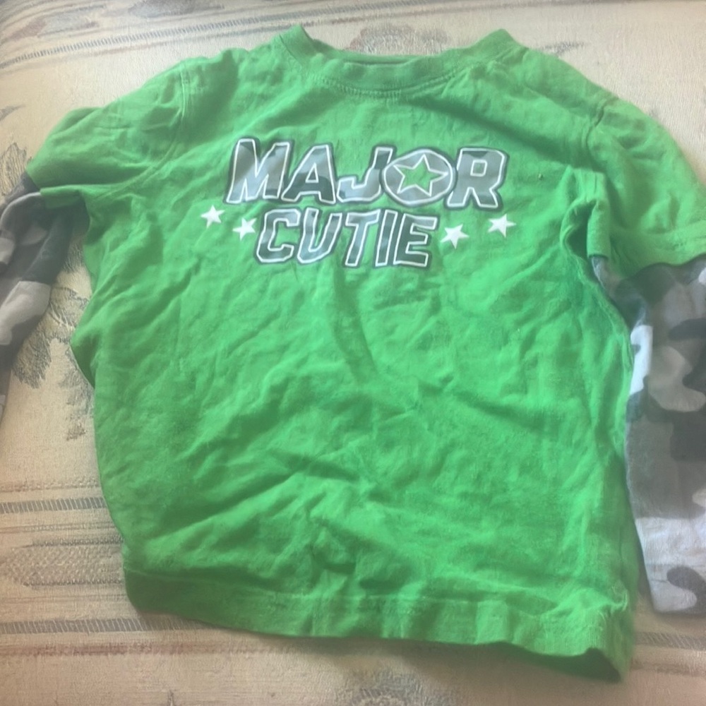 FINAL MARKDOWN Jumping beans Green Kids Shirt with Camo Sleeves 3t